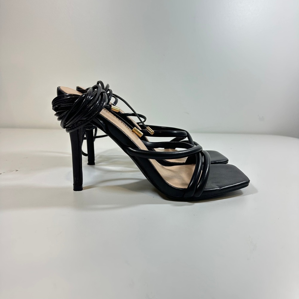 Dream Pairs Black Strappy Lace Up Stiletto Sandals Square Toe High Heels Size 7‎